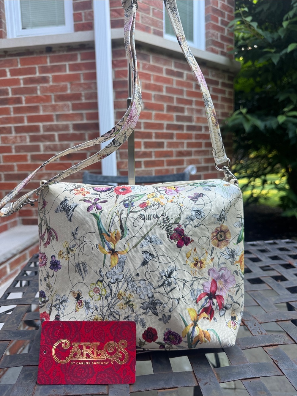 Carlos Santana Floral Cream Crossbody Bag NEW without tag